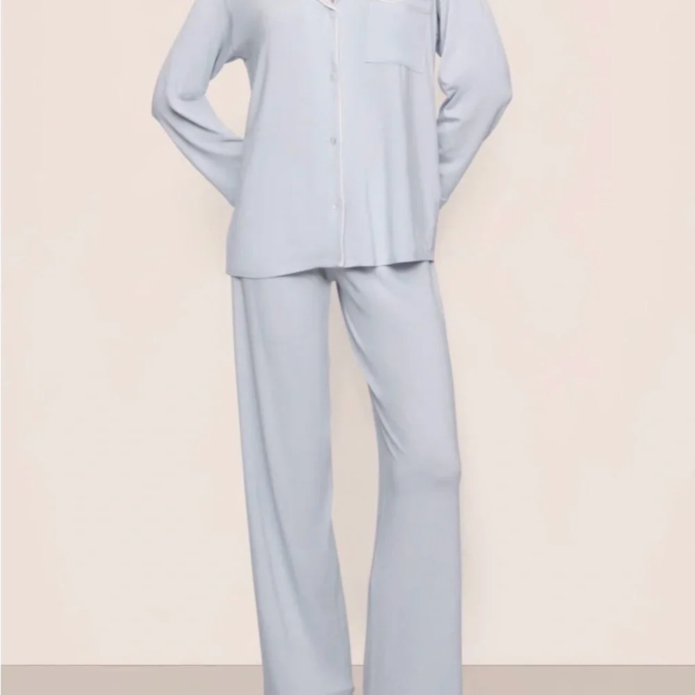 Eberjey Gisele Ice Blue/Ivory Pajama Set - Picture 1 of 6